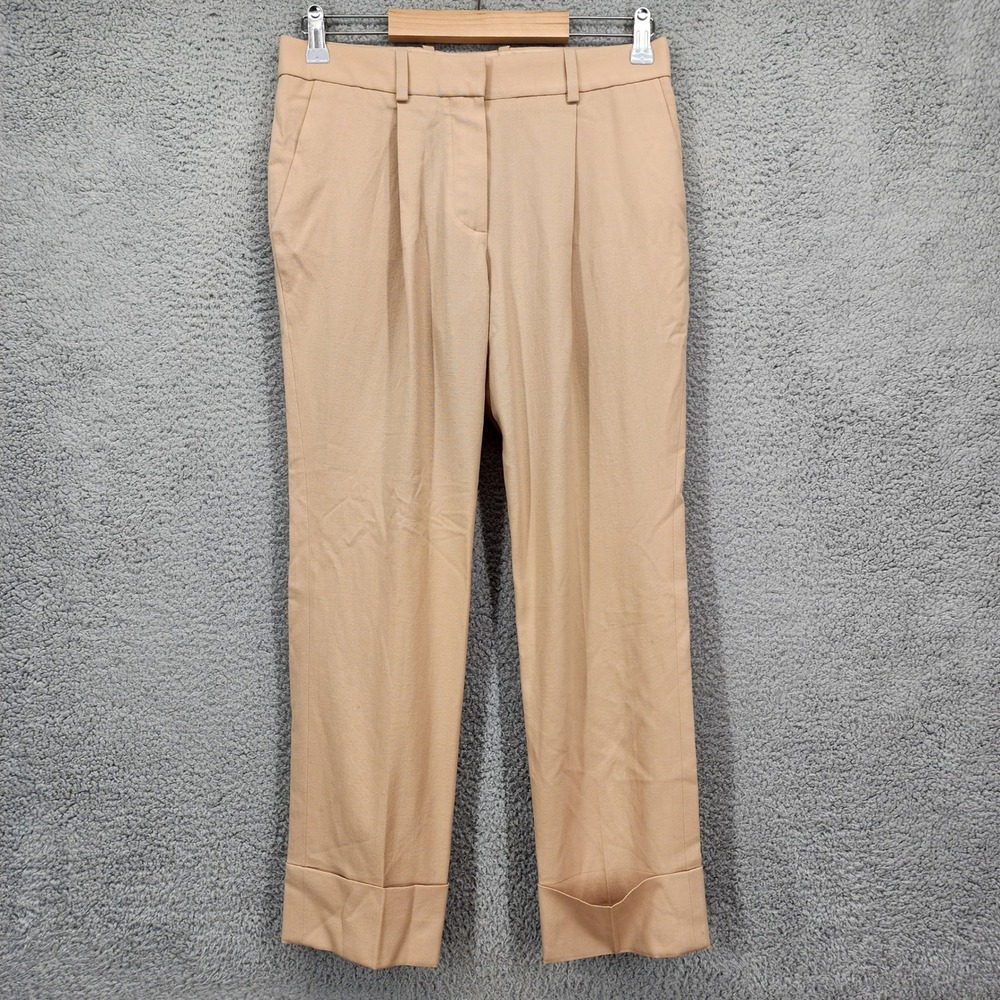Chloe Sandalwood Tan Wool Pleated Cuffed Trousers Pants Made in France Size 36